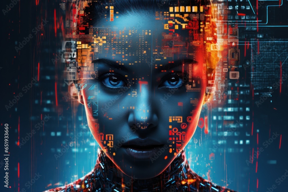 Aufkleber a woman with a futuristic head and face, representing advanced technology and innovation. this image