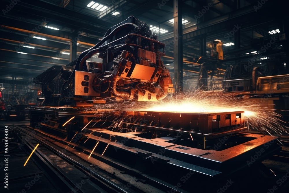 Aufkleber A man is operating a large machine in a factory. This image can be used to showcase industrial work or manufacturing processes.