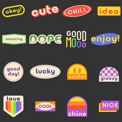 Obraz premium Sticker Pack. Collection of trendy pins. Set of cool patches vector design. Abstract retro badges.