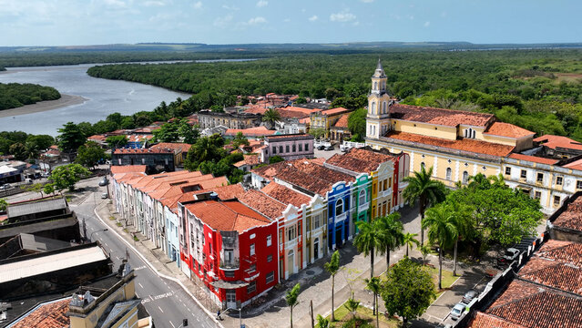Historical downtown city of Joao Pessoa at Brazilian Paraiba State. Medieval buildings at Historic centre. Cityscape Joao Pessoa Paraiba. Downtown Joao Pessoa Brazil.