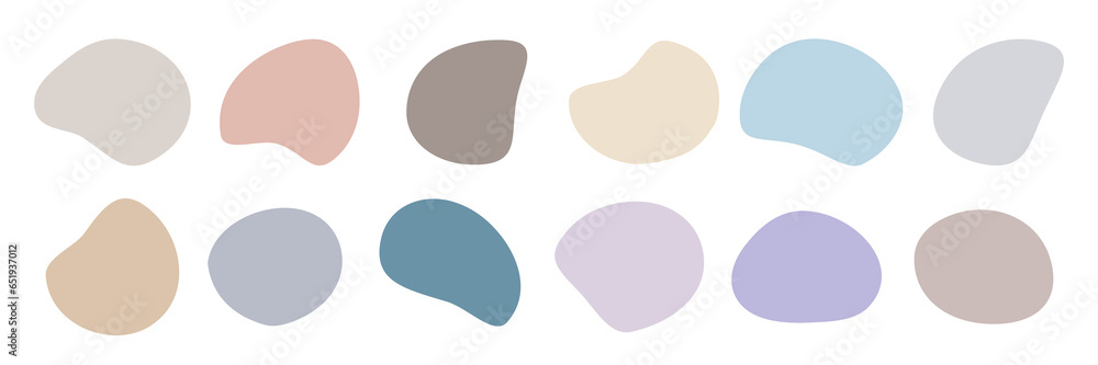 Poster color liquid irregular amoeba blob shapes vector collection isolated on white background. pastel col