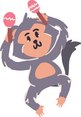 Monkey play maracas . Cute cartoon characters . Hand drawn style . PNG .