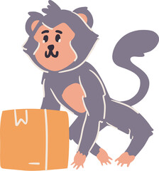 Monkey and shopping box . Cute cartoon characters . Hand drawn style . PNG .
