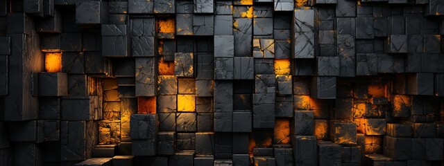 Flaming black cubes pattern.  - obrazy, fototapety, plakaty