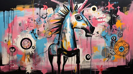 Colorful rainbow unicorn abstract painting. 