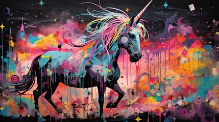 Colorful rainbow unicorn abstract painting. 