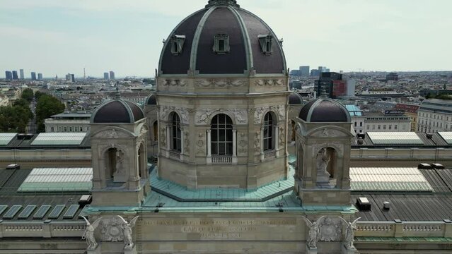 Cathedrals and cityscape City of Vienna, Austria. Roman Catholic Archdiocese of Vienna, Vienna aerial skyline view from drone video. Hofburg Palace and heritage buildings in the Historic Centre