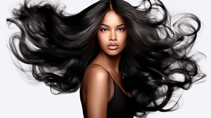 Attractive black hair women for hair care product, Generative ai - obrazy, fototapety, plakaty