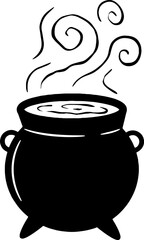 Illustration of witch black potion cauldron.