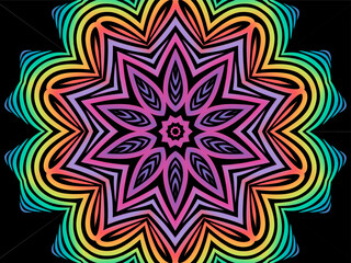 Beautiful colourful caleidoscope gradient batik ethnic dayak flowers line art pattern