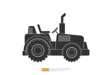 Silhouette tractor truck vector illustration view from side isolated on white background. Isolated farming and construction vehicle car. heavy equipment commercial transportation flat vector