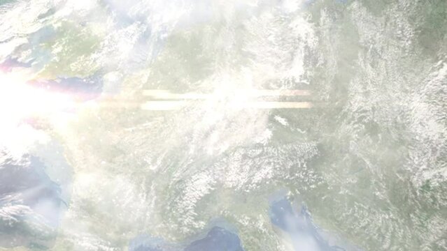 Earth zoom in from space and focus on Waiblingen, Germany. 3D Animation. Background for travel intro.	