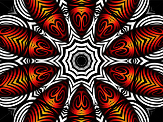 Beautiful colourful caleidoscope gradient batik ethnic dayak flowers line art pattern