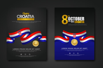Set poster design Croatia happy Independence Day background template