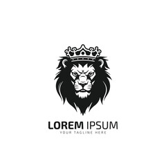 Lion minimal logo silhouette vector icon with crown