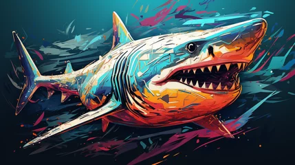 Foto op Canvas jumping fish cyberpunk color papercut style, generative ai © Hiro