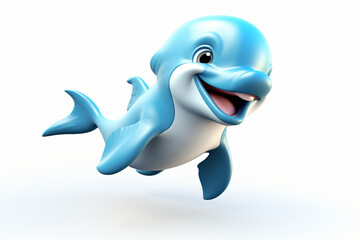 3D cartoon design, cute character of a dolphin