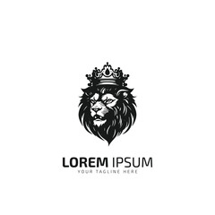 Lion minimal logo with crown silhouette vector icon of lion with crown