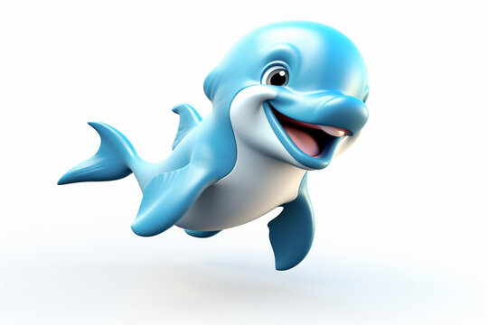 3D cartoon design, cute character of a dolphin