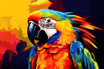 Image of colorful macaw parrot. Birds, Wildlife Animals, Generative AI, Illustration.