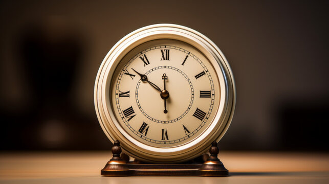  A beige clock with hands that point to the time