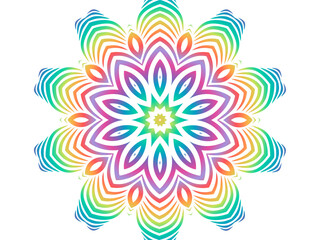 Beautiful colourful caleidoscope gradient batik ethnic dayak flowers line art pattern