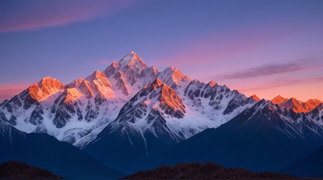 The twilight sky above the mountain is a breathtaking canvas of fiery oranges and deep blues.