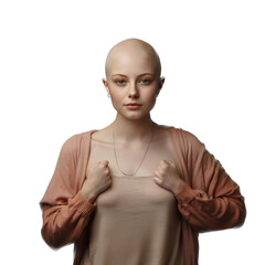 Portrait of a girl recovering from breast cancer on a transparent background