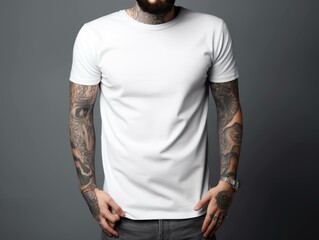white blank t-shirt with space for your logo, mock up in casual urban style