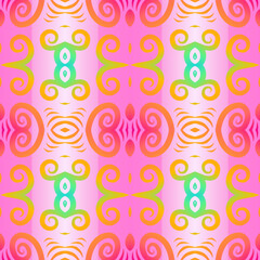 Seamless colourful batik ethnic dayak borneo pattern with flowers line art 