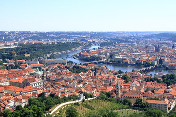 Naklejka na ściany i meble Prague beautiful panoramic aerial view from above, czech republic