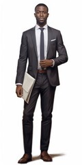 Obraz na płótnie Canvas Young African Businessman Full Length Portrait - Corporate Executive Entrepreneur in Business Attire. Man at Work Firmly On The Ground