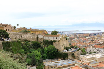 Fototapeta na wymiar Panoramic view over the city of Cagliari, capital of Sardinia, Italy; view from Belvedere de la Cittadella