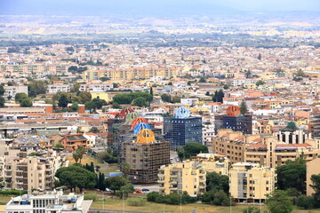 Naklejka premium Panoramic view over the city of Cagliari, capital of Sardinia, Italy; view from Parco di San Michele