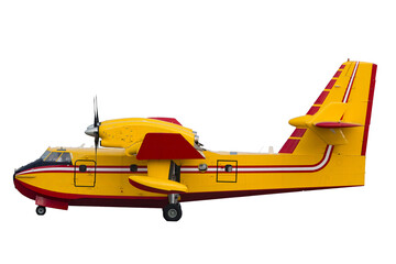 American firefighter seaplane to fight wildfires in California due to global warming isolated with transparent background 