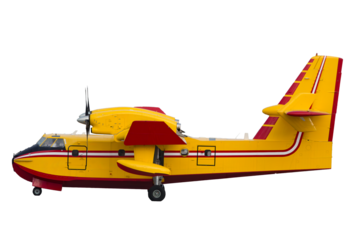 American firefighter seaplane to fight wildfires in California due to global warming isolated with transparent background 