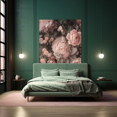 민트색의 모던한 침실, 프랑스 컨트리풍 인테리어 디자인