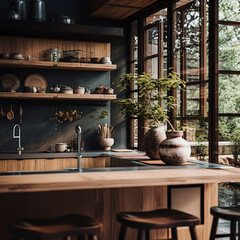 Japandi style kitchen interior
