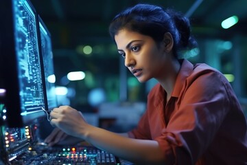 Female Engineer Working on a Computer, woman in engineering, technology job, female STEM professional, computer engineering tasks