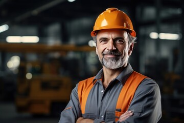 Smart portrait, male senior engineer standing with his arms crossed confidently. - 651948005