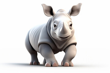 3d cartoon design cute character of a rhino - obrazy, fototapety, plakaty