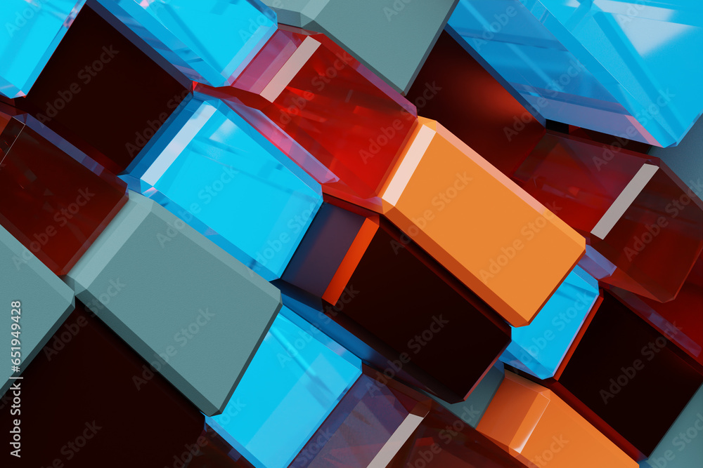 Aufkleber 3d rendering. colorful pattern of cubes of different shapes. minimalistic pattern of simple shapes. 