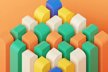 3d illustration of colorful set of cubes on monocrome background, pattern. Geometry  background