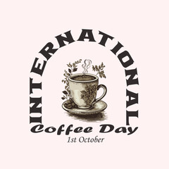 International coffee day Vector Coffee cup logo design template for business and brand. International Coffee Day 2023 t shirt design  