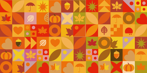 Autumn bauhaus background, autumn pattern. Bauhaus pattern with autumn and Thanksgiving harves