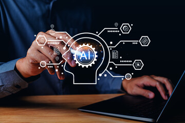 AI technology artificial intelligence People using AI smart robot technology, artificial intelligence by giving commands to create something. Future technological changes. Chat with AI.