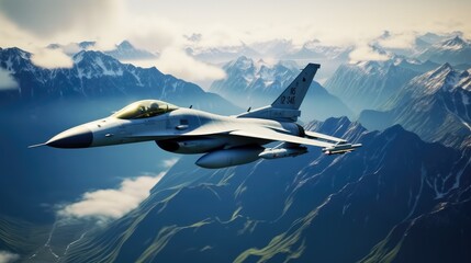 Fighter jet flying over the clouds. - obrazy, fototapety, plakaty