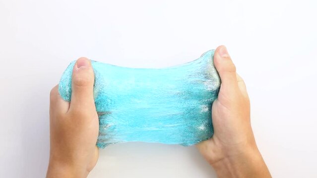 ASMR blue slime stretching entertainment for stress relief. 