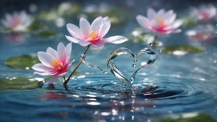 Naklejka na ściany i meble A flower in the lake with water heart