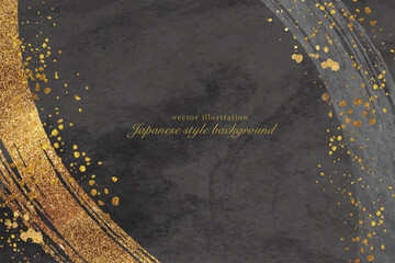 手書きの筆の波模様のラインと和紙の背景